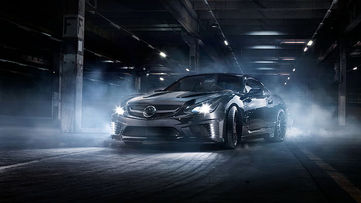 суперкар, Carlsson, Mercedes Benz SL65 AMG Black Series, туман, ночь, улица, тюнинг, HD обои