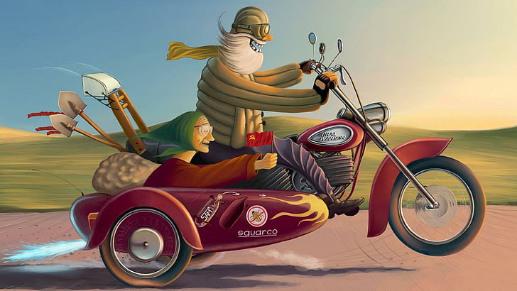 poster, vintag, motorrad, beiwagen, motorrad, HD-Hintergrundbild