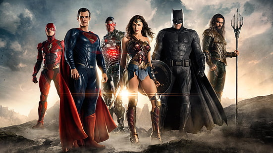 Justice League (2017), The Flash, Cyborg (DC Comics), Batman, Wonder Woman, Aquaman, Justice League, Superman, Gal Gadot, Wallpaper HD HD wallpaper