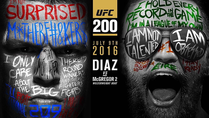 UFC Диас против МакГрегора 2, реклама, UFC, ММА, Конор МакГрегор, Нейт Диас, бой, постер, HD обои