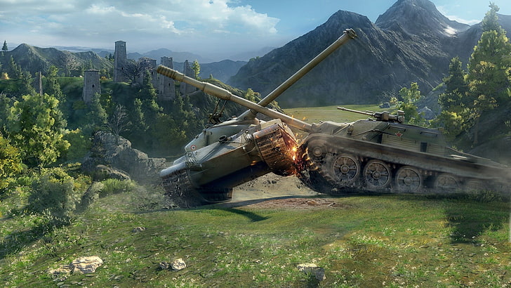 dua tank militer, World of Tanks, Wallpaper HD