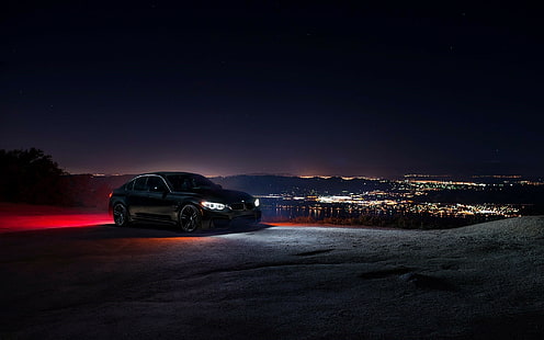 BMW M3 F80 Schwarz, Bmw, M3, F80, Nacht, Licht, Schwarz, Stadt, Auto, Front, Himmel, HD-Hintergrundbild HD wallpaper