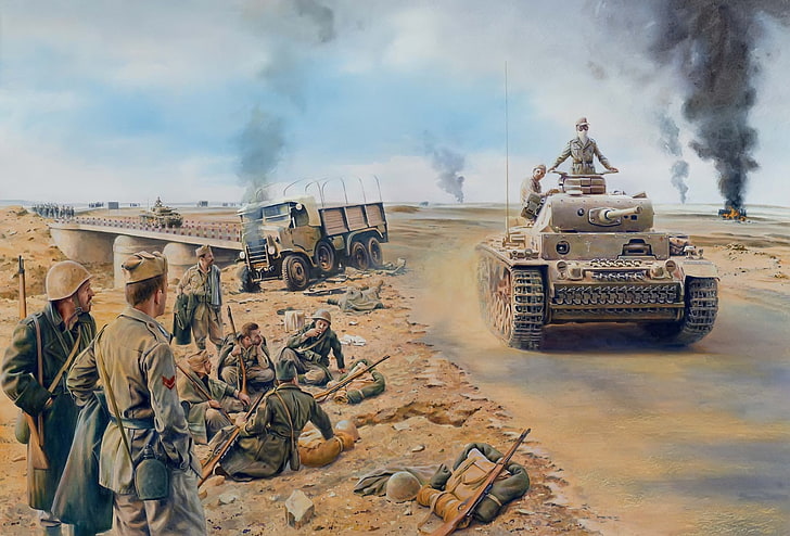 brown battle tank, war, figure, soldiers, Africa, German, medium tank, Pz.Kpfw. III, HD wallpaper