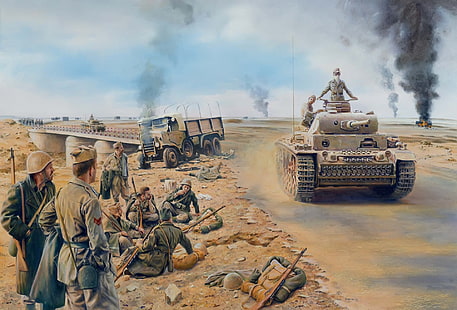 brown battle tank, war, figure, soldiers, Africa, German, medium tank, Pz.Kpfw. III, HD wallpaper HD wallpaper