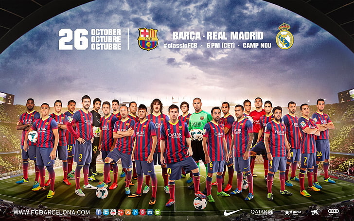 FC Barcelona team photo, Lionel Messi, Real Madrid, soccer, sports, sport, HD wallpaper
