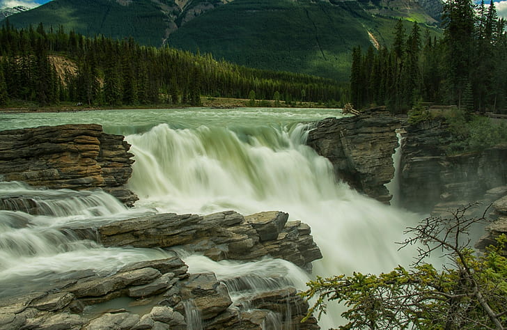 athabasca falls, athabasca river, Jasper National Park, Canada, river, nature, water, HD wallpaper