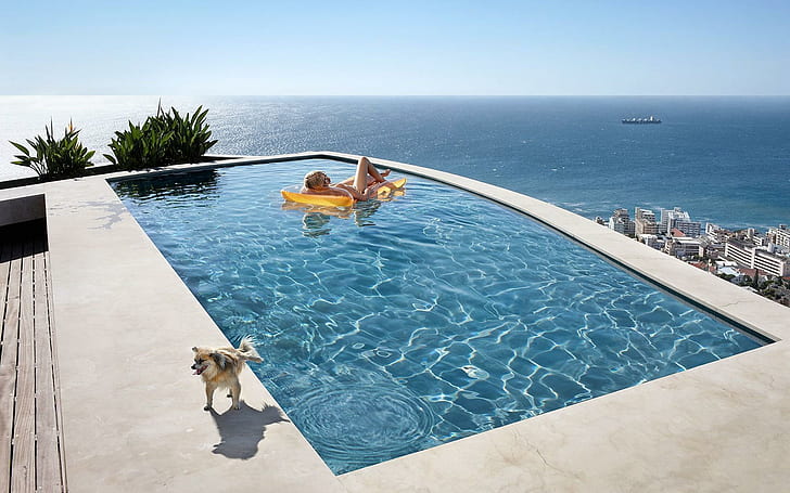 Piscina panoramica, acqua, donna, tetto, piscina, natura e paesaggi, Sfondo HD
