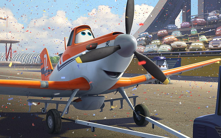 Planets, Walt Disney animation, cars airplane character, car, wings, Planes, airplane, cartoon, Walt Disney, Dusty, Aerotachki, animation, air racing, adventure, stands, triumph, HD wallpaper