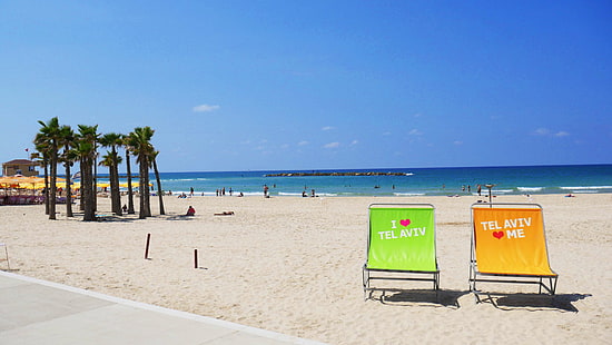 israël, mer, été, journée ensoleillée, plage de tel aviv, Fond d'écran HD HD wallpaper