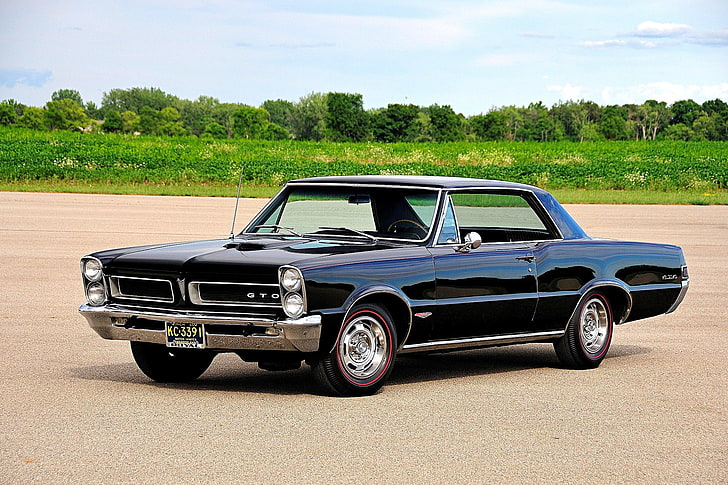 1965, black, cars, coupe, gto, pontiac, HD wallpaper