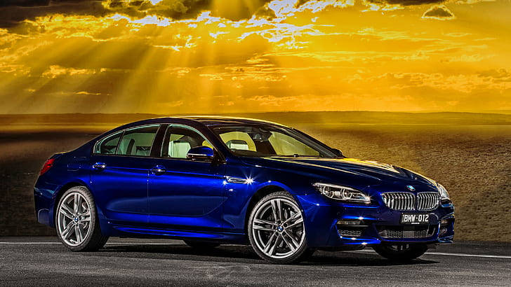 sea, sunset, BMW, coupe, the evening, Gran Coupe, Sport, F06, AU-spec, 650i, 2015, 6-Series, HD wallpaper