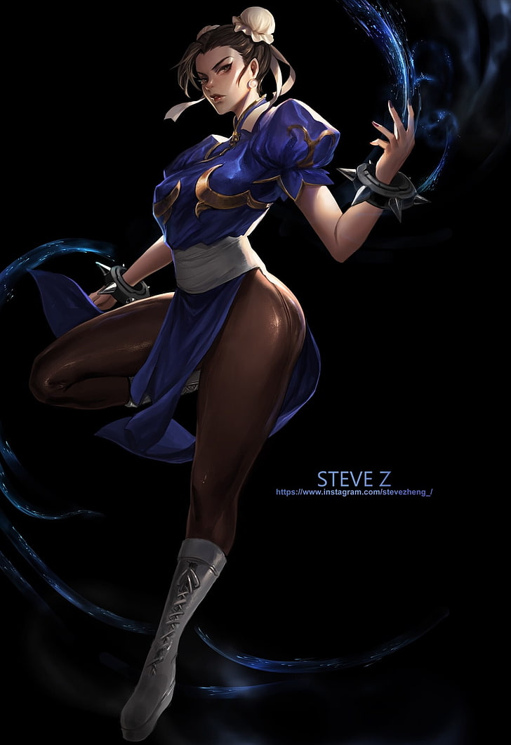 Chun Li por Steve Z ilustración, mujeres, Street Fighter, morena, Chun-Li, dibujo, Steve Zheng, Fondo de pantalla HD, fondo de pantalla de teléfono