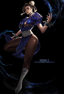 Chun Li por Steve Z ilustración, mujeres, Street Fighter, morena, Chun-Li, dibujo, Steve Zheng, Fondo de pantalla HD HD wallpaper