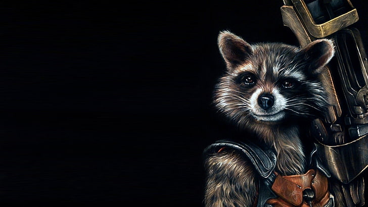 Wallpaper digital Guardians of the Galaxy Rocket Raccoon, Guardians of the Galaxy, komik, film, Rocket Raccoon, karya seni, fiksi, latar belakang hitam, Wallpaper HD