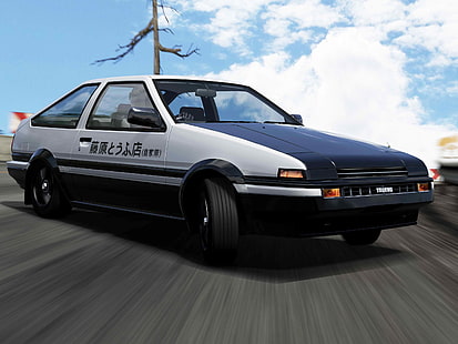 white and black coupe, Toyota AE86, Initial D, HD wallpaper HD wallpaper