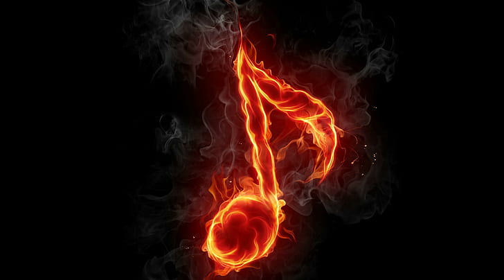 Огнена музикална бележка! ~, бележка, огън, музика, тъмно, 3d и абстрактно, HD тапет