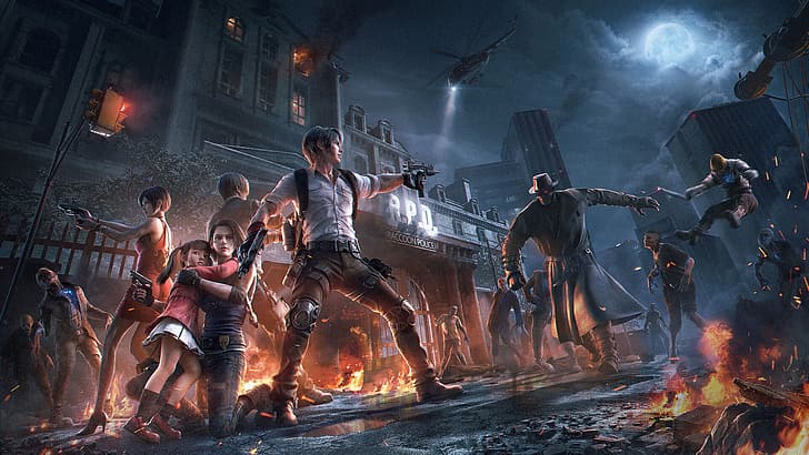 Resident Evil, Jill Valentine, Ada Wong, Leon S. Kennedy, video games, artwork, video game characters, creature, zombies, HD wallpaper