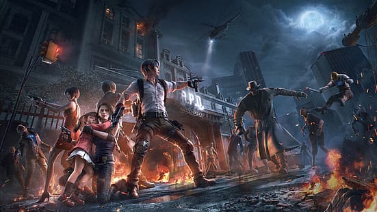 Resident Evil, Jill Valentine, Ada Wong, Leon S. Kennedy, gry wideo, grafika, postacie z gier wideo, stwór, zombie, Tapety HD HD wallpaper
