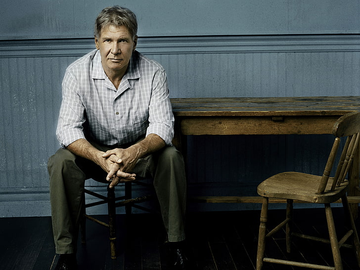 table, actor, sitting, Harrison Ford, HD wallpaper