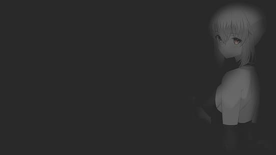 anime, manga, chicas anime, ilustración, fan art, personajes del juego, personajes originales, fondo oscuro, minimalismo, coloración selectiva, monocromo, textura, Sabre, Saber Alter, Sabre (Fate / Grand Order), Fate Series, Fate / Grand Order, Noche de estancia de destino, Fondo de pantalla HD HD wallpaper