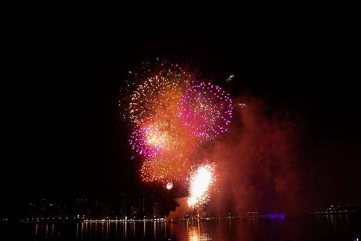 dubai, firework, fireworks, new year, new years eve, night lights, night sky, sparkles, HD wallpaper