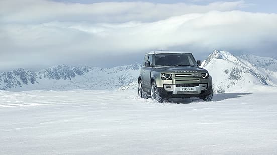 Land Rover, défenseur, voiture, véhicule, SUV, tout terrain, 4x4, neige, Fond d'écran HD HD wallpaper