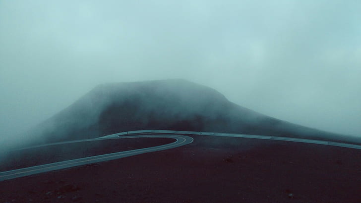 natura, paesaggio, strada, nebbia, blu, Sfondo HD