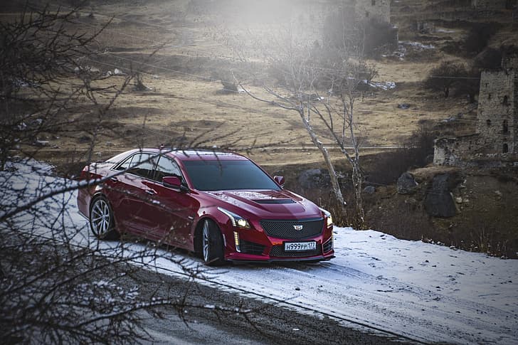 mountains, tower, cadillac, moutain, cts-v, ingushetia, cadillac cts, cadillac cts-v, HD wallpaper