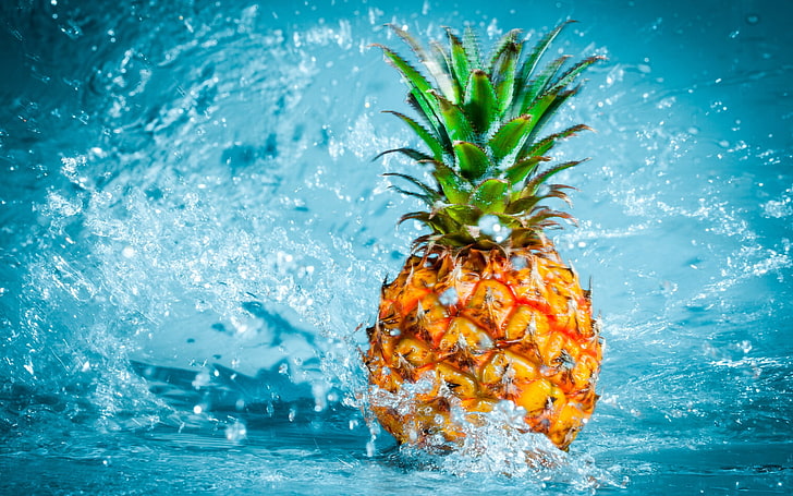pineapple fruit, fruit, pineapples, water, food, HD wallpaper