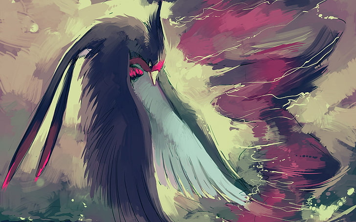 Vogelmalerei mit mittelschnabeligen schwarzen, roten und weißen Federn, Vögel, Malerei, Pokémon, Swellow, HD-Hintergrundbild