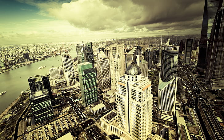Stadtwolkenkratzer-Panoramahimmel, Stadt, Wolkenkratzer, Panorama, Himmel, HD-Hintergrundbild