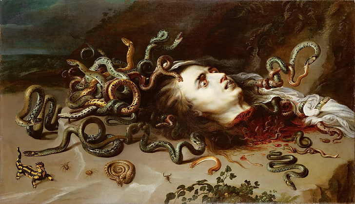 snakes painting, Medusa, picture, Peter Paul Rubens, The Head of Medusa, HD wallpaper