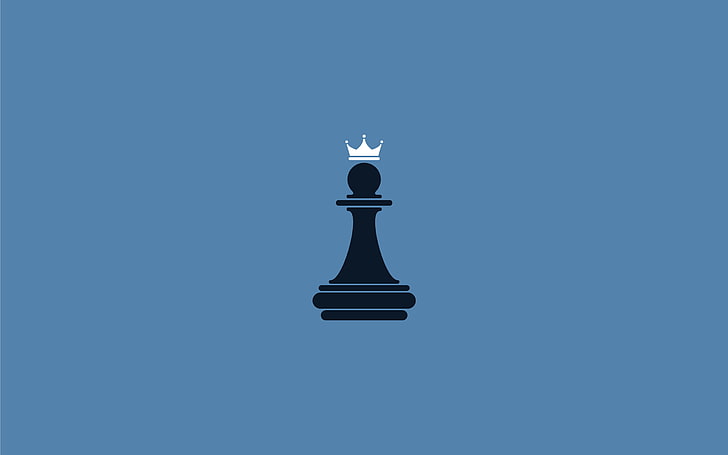 latar belakang biru, minimalis, bidak, catur, mahkota, Wallpaper HD