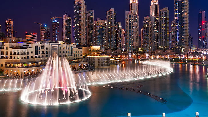 Дубайские фонтаны - фонтан на озере Бурдж Халифа Обои Hd, HD обои