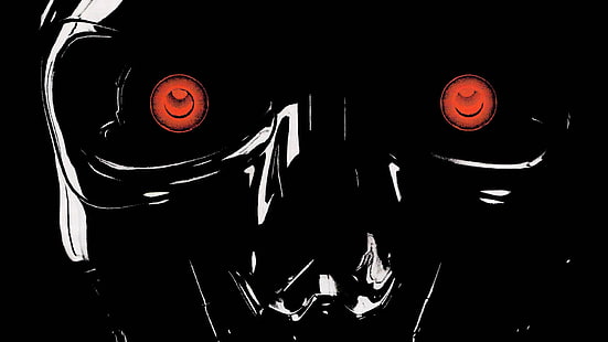 czarno-czerwona twarz robota 3D tapety, Terminator, robot, Skynet, filmy, grafika, cyborg, maszyna, Tapety HD HD wallpaper