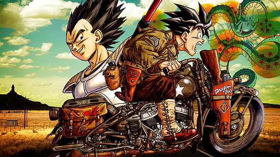 Dragonball Z Goku Motorcycle HD, плакат с мячом дракона z, мультфильм / комикс, мотоцикл, z, Dragonball, гоку, HD обои HD wallpaper