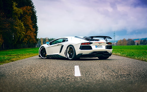 weißer Sportwagen, Lamborghini Aventador, Lamborghini, Auto, HD-Hintergrundbild HD wallpaper
