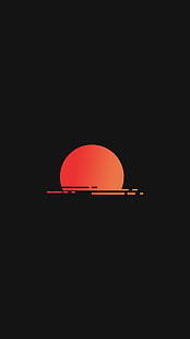 clipart coucher de soleil rouge et orange, fond noir, minimalisme, coucher de soleil, affichage de portrait, Fond d'écran HD HD wallpaper