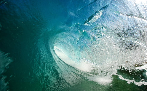 ola oceánica, paisaje, naturaleza, olas, mar, playa, turquesa, agua, túnel, líquido, Fondo de pantalla HD HD wallpaper