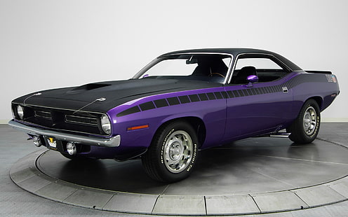coupé violet, arrière-plan, 1970, Plymouth, devant, voiture de muscle, Cuda, AAR, où, Fond d'écran HD HD wallpaper