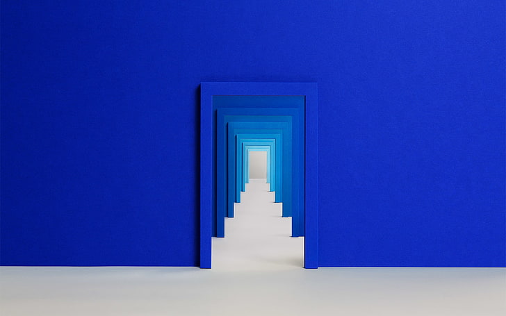 digital art, blue, abstract, doorways, HD wallpaper