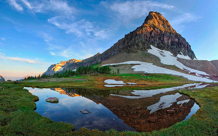 mountain range, nature, mountains, reflection, river, HD wallpaper
