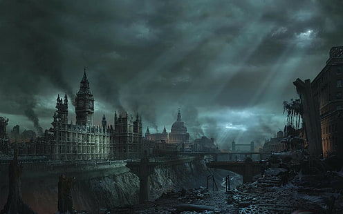 artwork, apocalyptic, London, Big Ben, video games, Hellgate: London, Hellgate London, HD wallpaper HD wallpaper