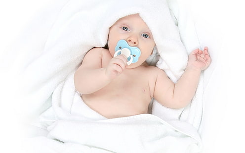 белая и синяя соска, ребенок, малыш, подгузник, соска, HD обои HD wallpaper