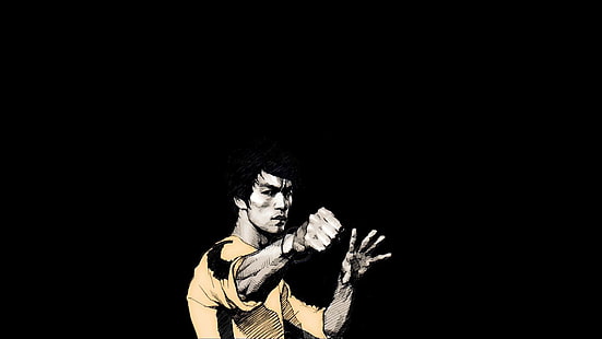 Bruce Lee illustration, Bruce Lee, artwork, simple background, men, minimalism, HD wallpaper HD wallpaper
