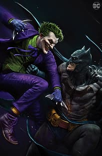  artwork, comic art, digital art, Joker, Batman, battle, HD wallpaper HD wallpaper