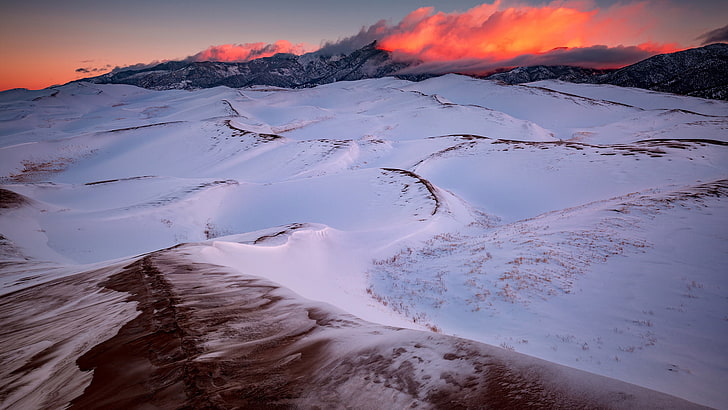 montaña blanca, duna, parque nacional Great Sand Dunes, paisaje, puesta de sol, Fondo de pantalla HD