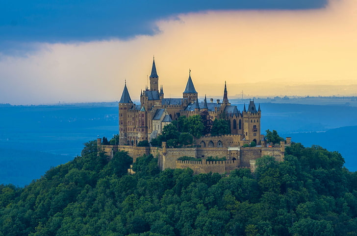 สถาปัตยกรรม, Burg Hohenzollern, ปราสาท, ป้อมปราการ, เยอรมนี, มรดก, ประวัติศาสตร์, ปิแอร์, โปสการ์ด, ฐานที่มั่น, หอคอย, การท่องเที่ยว, วอลล์เปเปอร์ HD