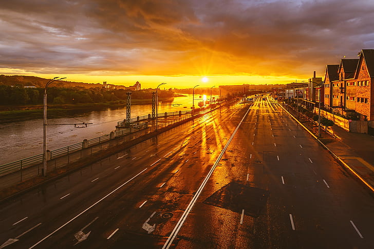 pôr do sol, cidade, lituânia, kaunas, depois da chuva, HD papel de parede