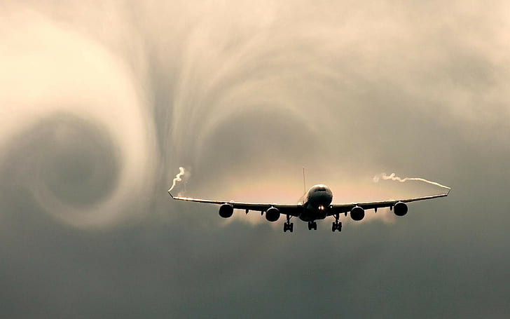 самолет, облака, вихрь, HD обои